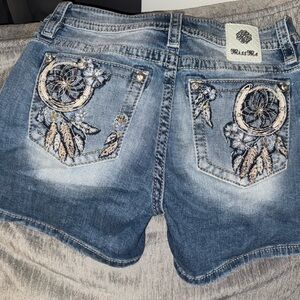 Miss Me Blue Denim Shorts with Embroidered Dreamcatcher
